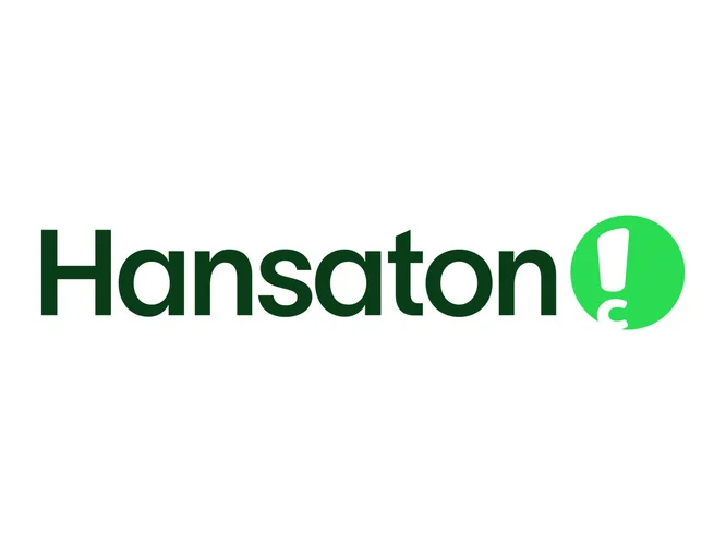 Das Bild zeigt den Schriftzug „Hansaton“ in fetter, dunkelgrüner Schrift auf weißem Hintergrund. Rechts daneben befindet sich ein hellgrünes, kreisförmiges Symbol mit einem stilisierten weißen Ausrufezeichen. Das Design ist insgesamt klar und minimalistisch und hebt Name und Symbol hervor. Der Farbkontrast zwischen Grün und Weiß erzeugt eine moderne, ansprechende Optik.