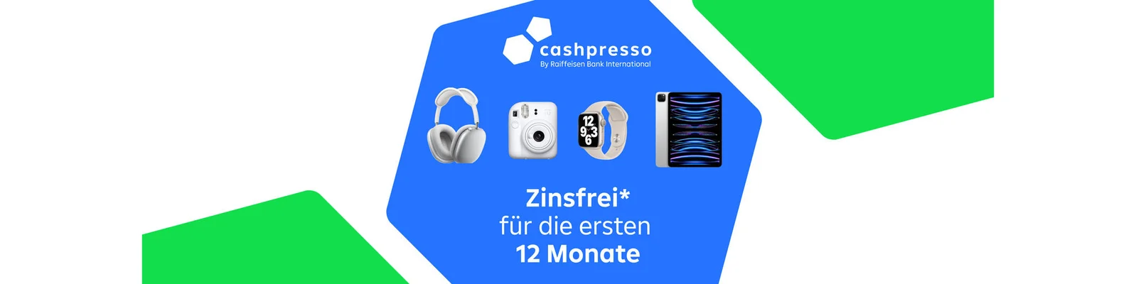 Illustration eines Smartphones, Kopfhörers, einer Kamera, einer Smartwatch und eines Tablets