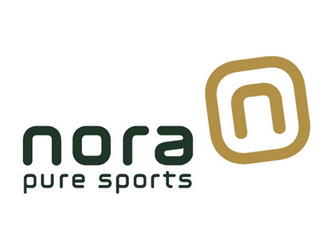 The image features the unmistakable logo of Nora Pure Sports, showcasing a modern and clean design. The logo includes a stylized 'n' icon in gold alongside the brand name in bold green text. The overall aesthetic is minimalistic and professional, emphasizing sports branding.